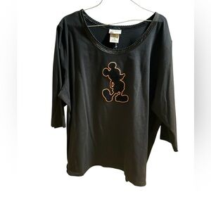 Disney World Black Mickey Mouse Silhouette 3/4 Length Sleeve Shirt NWT 2X